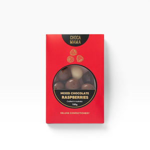 Chocamama Mixed Chocolate Raspberries 100g