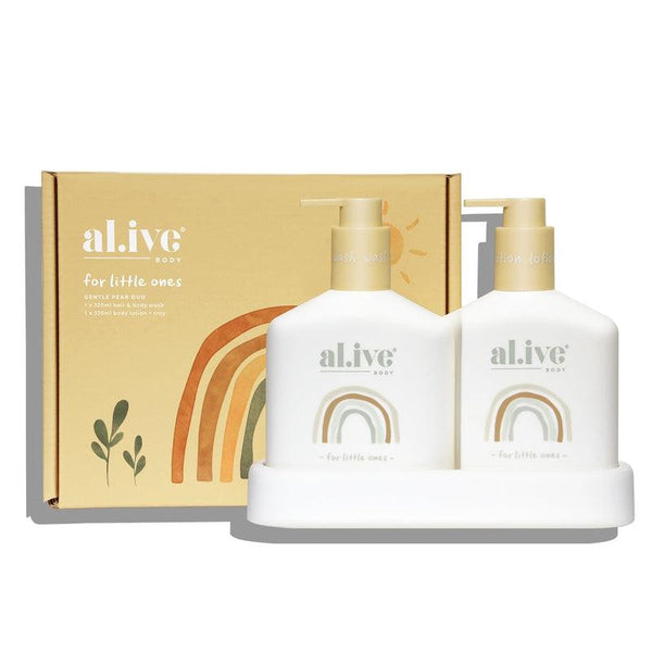 'Al.Ive Baby’ Gentle Pear Duo



Introducing The Baby Duo, containing a 320ml Hair &amp; Body Wash, 320ml Body Lotion and a matching tray, this duo uses carefully selected ingredients for young Al.Ive Body