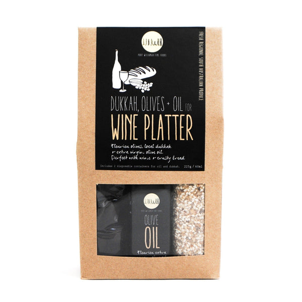 'Port Willunga Fine Foods' Wine Platter PackFleurieu olives, local dukkah and extra virgin olive oil. Perfect with wine and crusty bread.
(225g / 60ml)Port Willunga Fine Foods