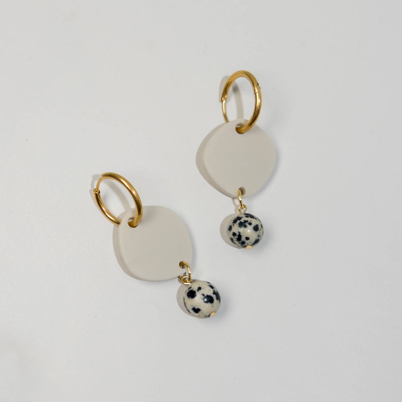 Haven Huggie Dangle Earrings - Ivory Beige