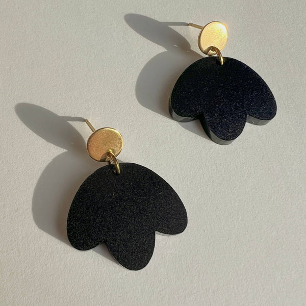 Bloom Gold and Black Dangle Earrings