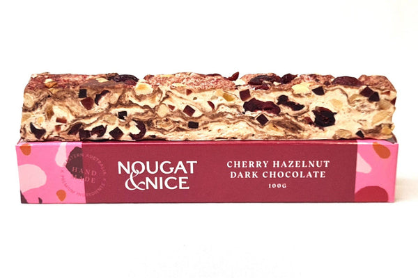 'Nougat and Nice' Cherry Hazelnut & Dark Chocolate Nougat | 100g Bar