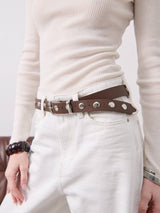 Linda Studded Western Belt in Brown