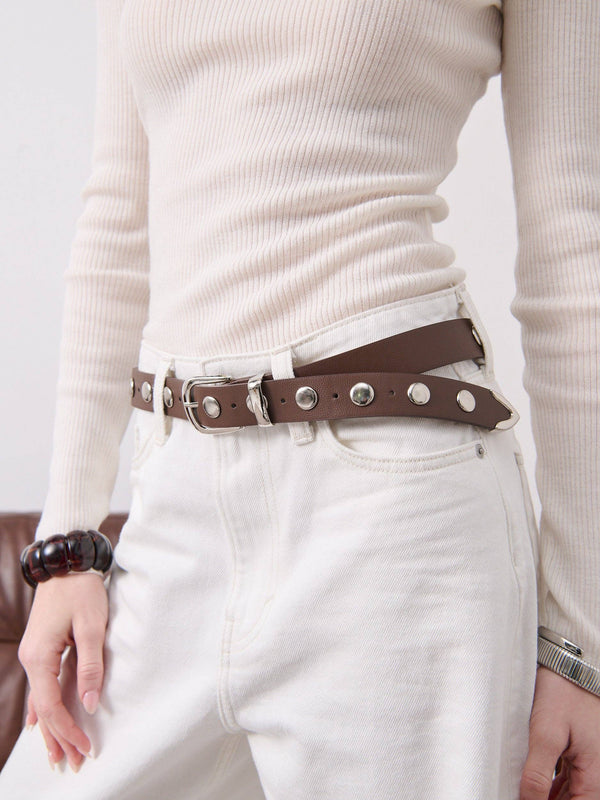 Linda Studded Western Belt in Brown