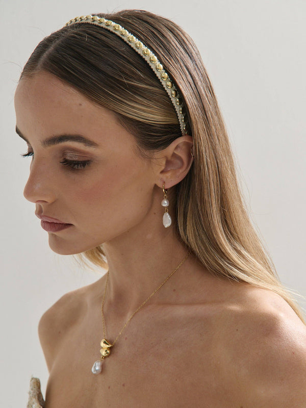 Elaine Stud Skinny Headband in White