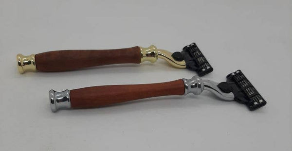 'Lyons Woodturning' Timber Handled Razor - Gold and Redgum