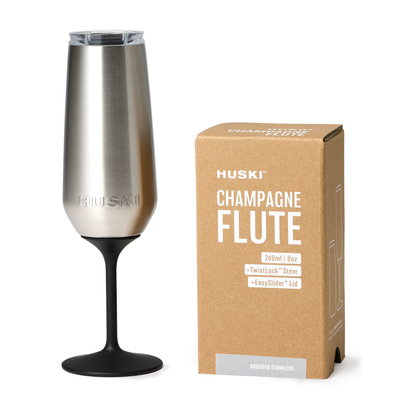 'Huski' Champagne Flute - Assorted Colours – Brushed Stainless