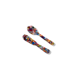 Saltist colourful acrylic spoon and butter knife set with a vibrant, multi-coloured confetti pattern.
