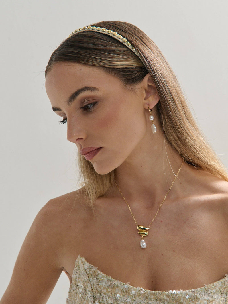 Elaine Stud Skinny Headband in White