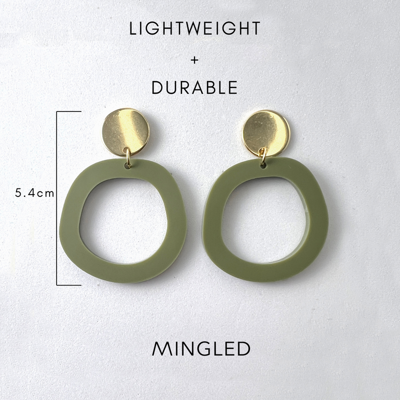 Mingled Charlie Olive Green and Gold Dangle Earrings