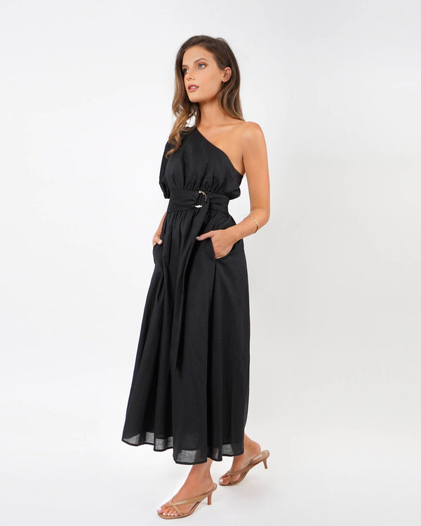 Kaia Maxi One Shoulder Dress - Black