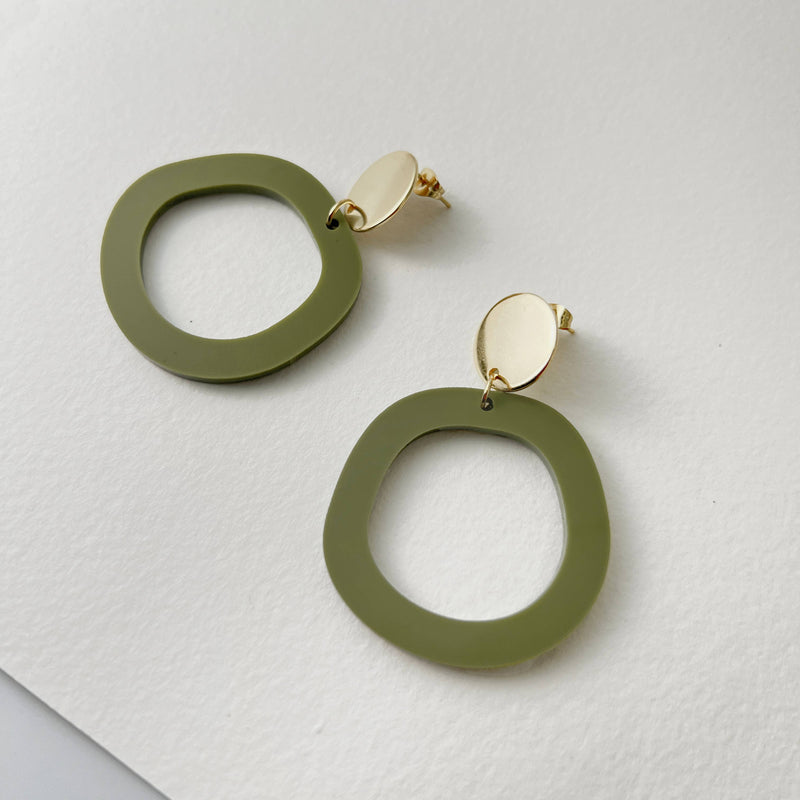 Mingled Charlie Olive Green and Gold Dangle Earrings