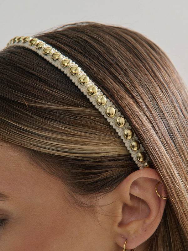Elaine Stud Skinny Headband in White