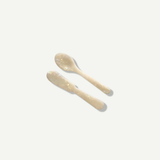 Saltist acrylic spoon and butter knife set in a pearlescent white finish, perfect for grazing boards and entertaining.