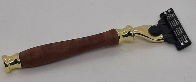 'Lyons Woodturning' Timber Handled Razor - Gold and Redgum