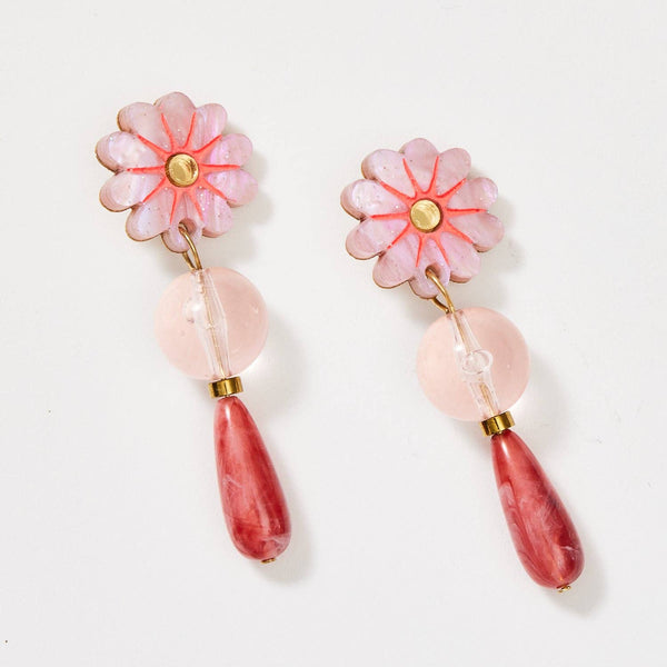 Ivy Drop Earrings - Pink / Gold