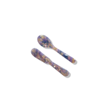Saltist colourful acrylic spoon and butter knife set featuring a marbled purple and gold pattern for entertaining.