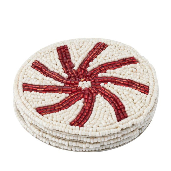 Glass Acrylic Beaded Coaster White Red