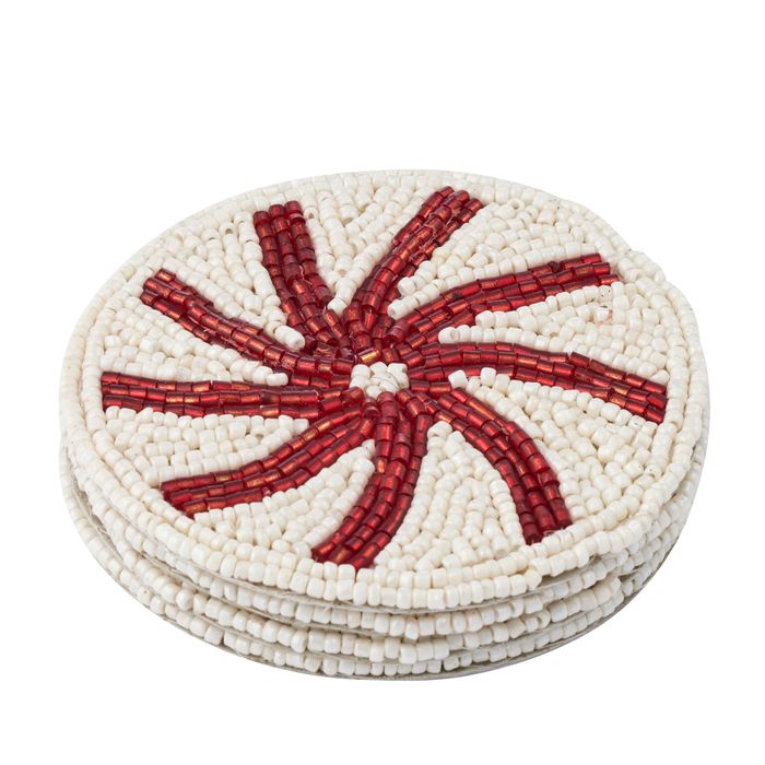 Glass Acrylic Beaded Coaster White Red