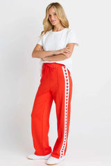 Jamie Jogger in red featuring a white side stripe with red heart print and a comfortable elasticated waistband.