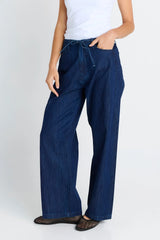 Goldie Jeans in dark blue cotton denim featuring a comfortable easy leg shape and a functional drawstring waistband.