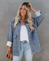 Loni Cotton Hip Length Jacket - Denim Blue Front