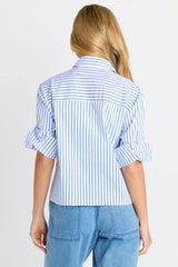 Cropped Poplin Shirt - Blue Stripe