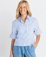 Cropped Poplin Shirt - Blue Stripe