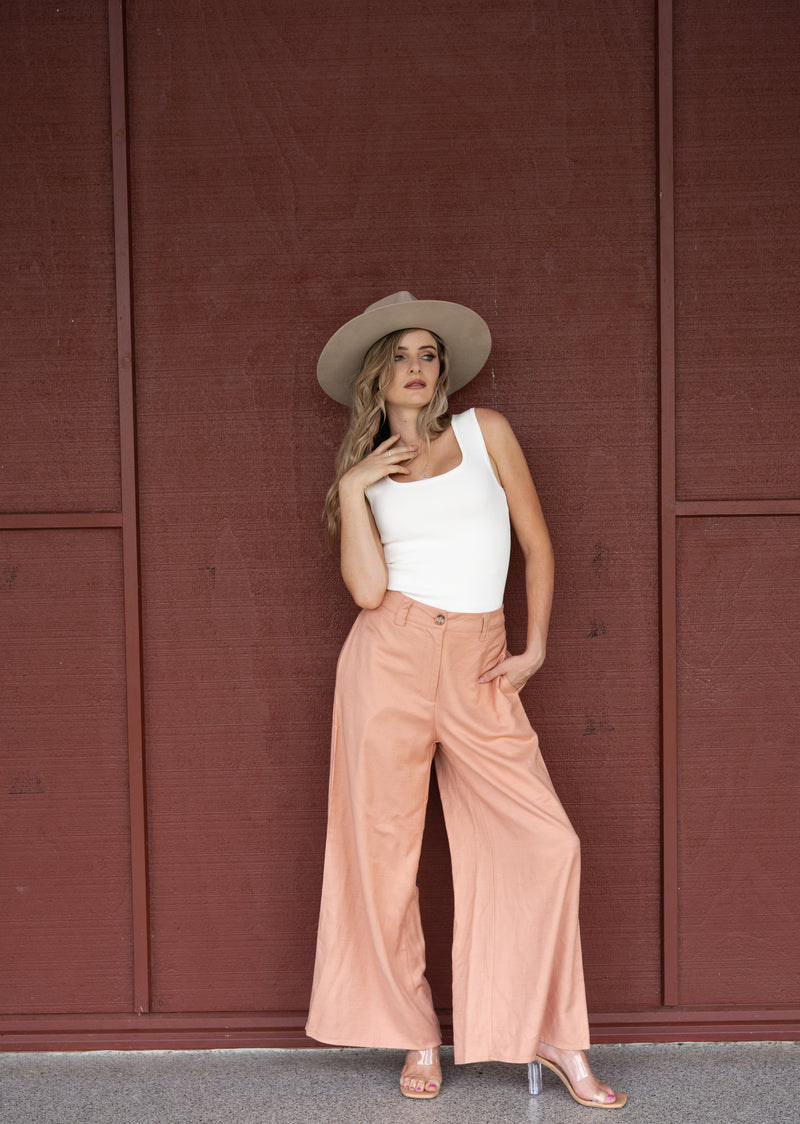 Tineil Wide Leg Linen Blend Pant - Peach