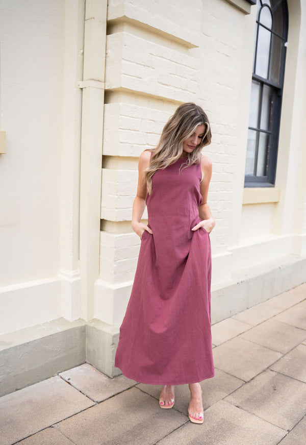 'Feather and Noise' Eleanor Maxi Dress - Wine