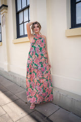 Malia Halter Dress- Pink Green Paisley