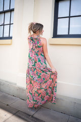 Malia Halter Dress- Pink Green Paisley