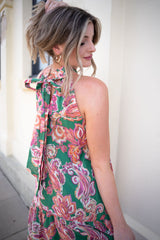 Malia Halter Dress- Pink Green Paisley