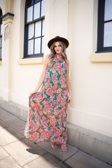 Malia Halter Dress- Pink Green Paisley