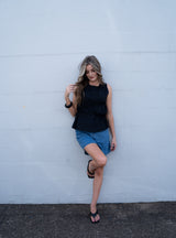 Elin Gathered Tie Top - Black