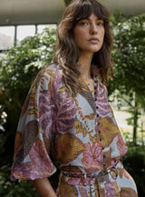 Daria Shirred Blouse - Leaf Print