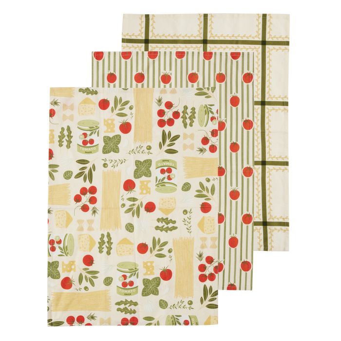 Deli S/3 Cotton Tea Towels Red/Green