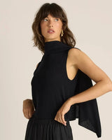 Black Kora Cape Top in a lightweight knit with a versatile, fluid drape and high neckline.