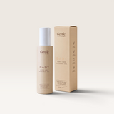Baby bath and massage oil in a beige bottle and box, featuring Gentle branding and Stray Willow label details