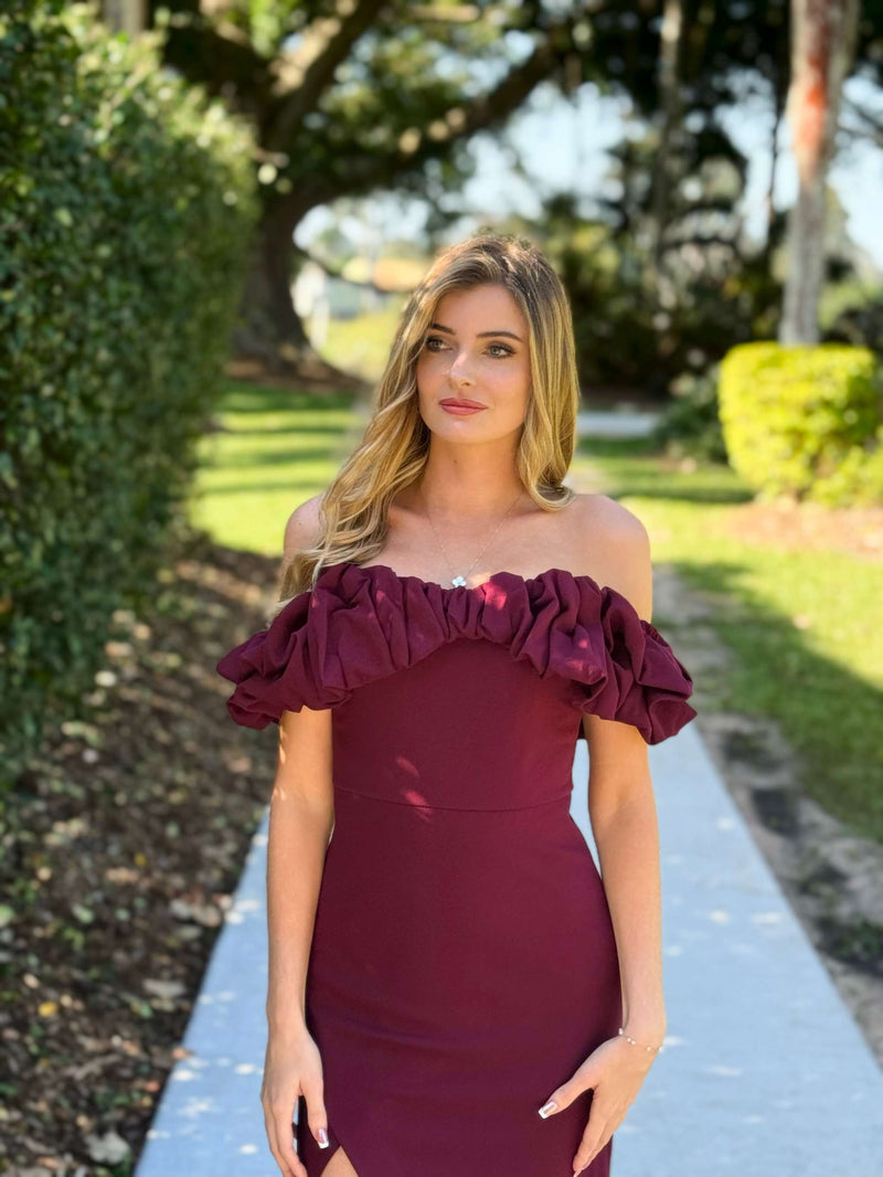 Noah Ruffle Off Shoulder Maxi Dress