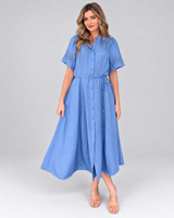 Jennifer Blue Tie Waist Midi Dress