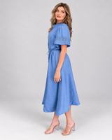 Jennifer Blue Tie Waist Midi Dress