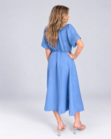 Jennifer Blue Tie Waist Midi Dress