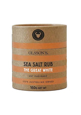 Ollsson's Sea Salt Rub container with orange stripes on a white background