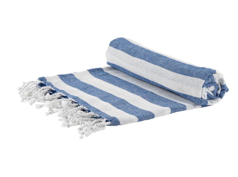 ‘Nicola Spring’ Turkish Beach Towel - Blue and White Stripe
