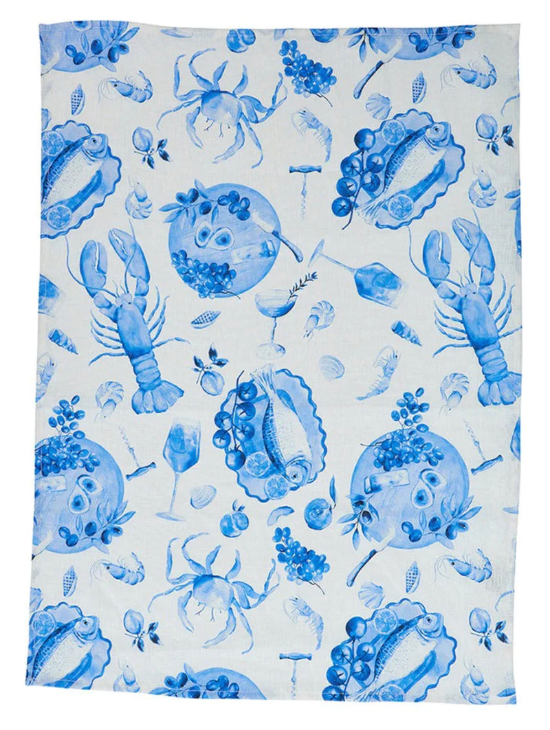 Linen Tea Towel - Seafood Blue