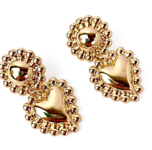 Baroque Gold Heart Drop Earrings