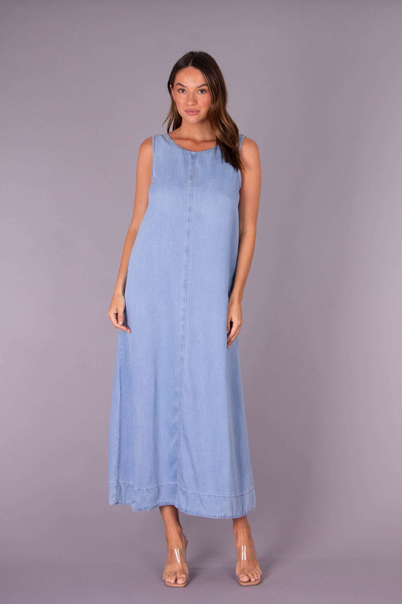 Lani Low Back Denim Maxi Dress