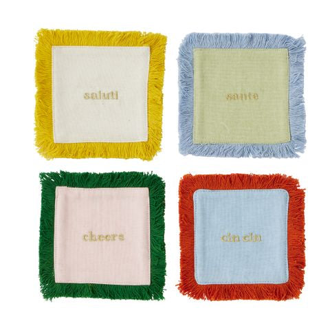 Cheers Cotton Embroidered Coasters S/4