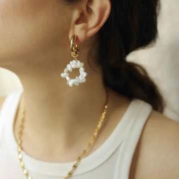 ‘Talis’ Caitlyn 18K Gold Plate Pearl Hoop Earrings